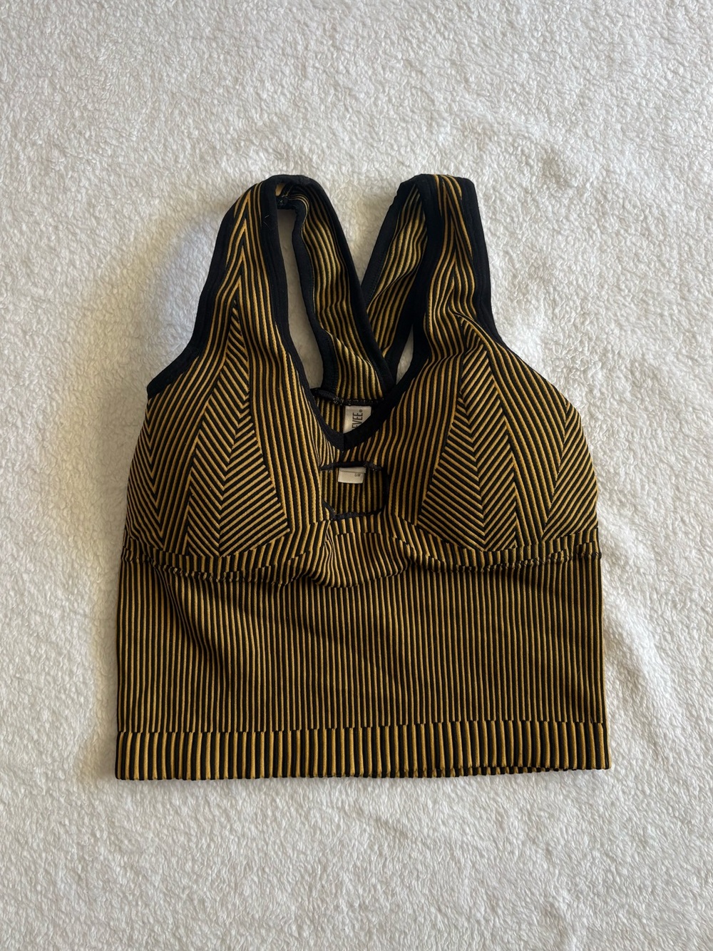 Pebby Forevee Striped Black & Mustard Cut Out Brami Crop Tank Top